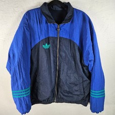 Vintage 90s Adidas Originals Windbreaker Track Jacket Navy Colorblock Size Large