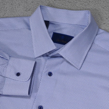 David Donahue Shirt Men 17.5 32/33 Blue Geometric Button Up Long Sleeve