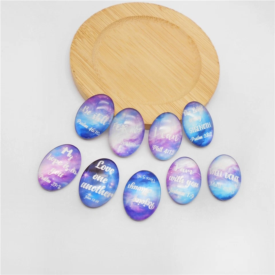 18Pcs Bible Verse Printed Cabochons Flatback Glass Gem DIY Jewelry Accessories - Image 2 of 4