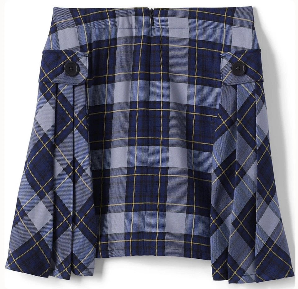 Lands End 校服女孩 14 侧褶格子裙膝上海军蓝格子 — 第 2/4 张图片
