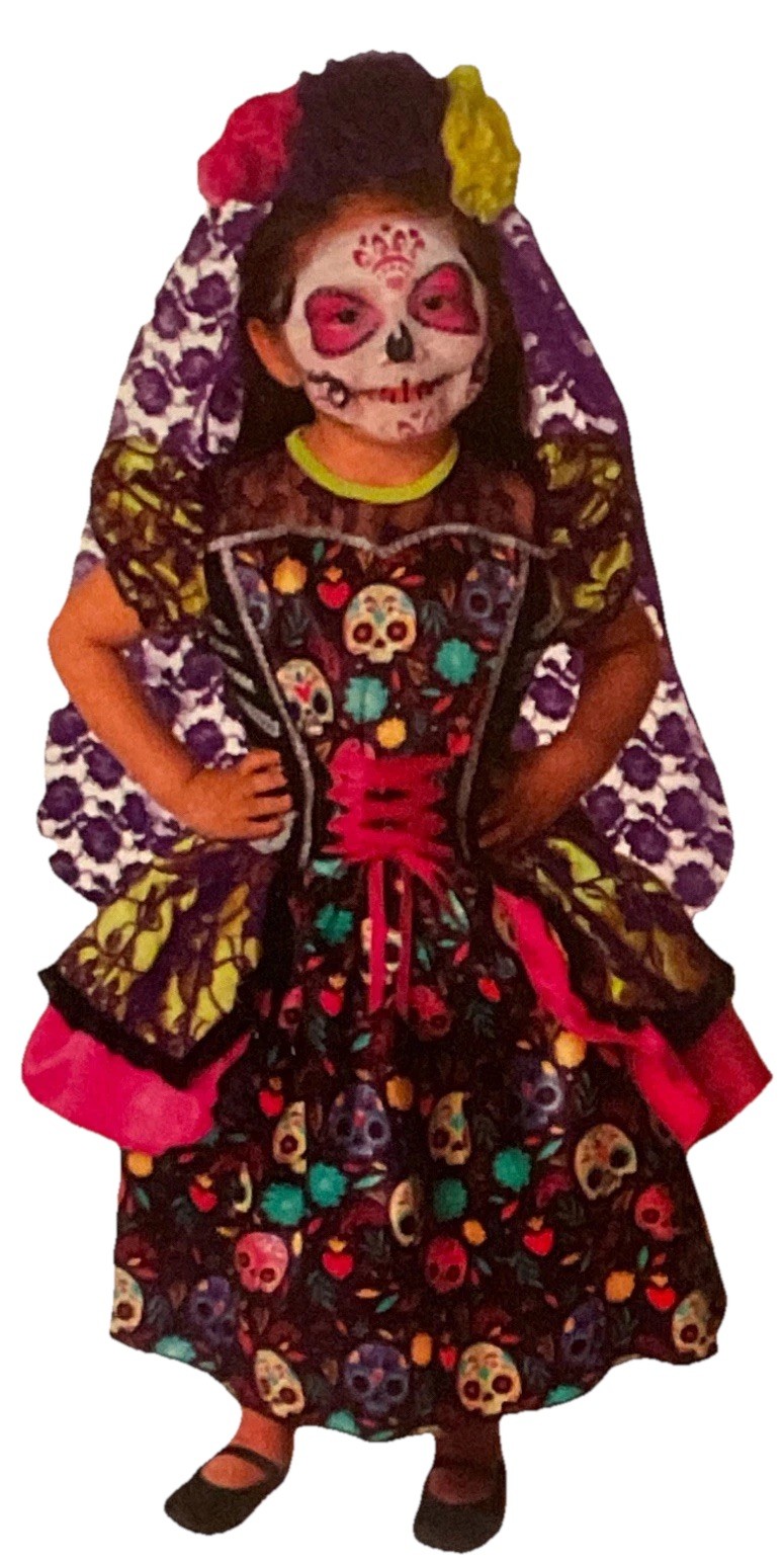 Vestido CATRINA CALAVERA CARAMELO ~ Diadema con Velo Niñas Disfraz Halloween MED. 8-10 NUEVO