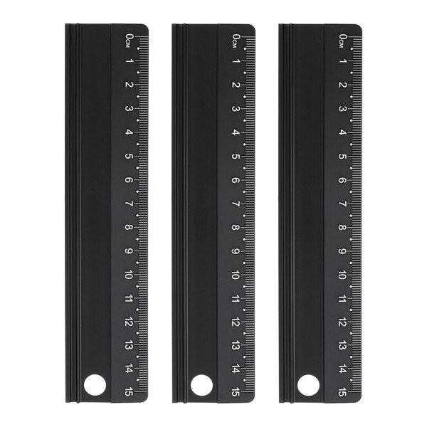 3Stk Schneidelineal,15Cm,Metrisch,Gerades Lineal Aluminiumlegierung,Rutschfeste-image