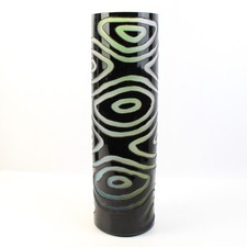 Grand Vase En Verre Noir Avec Des Tourbillons Gris 16"