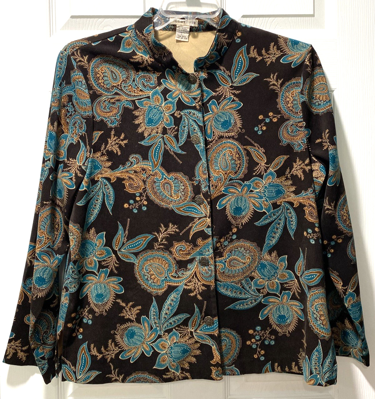 Notations Button Front Top Jacket Brown Turquoise… - image 10