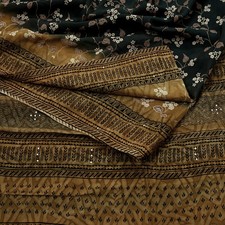 Vintage Sari Black Pure Crepe Silk Printed Saree 5yd Sewing Floral Soft Fabric