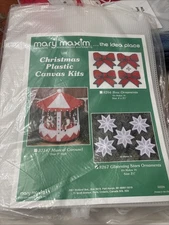 Mary Maxim Christmas plastic canvas kit- musical carousel, bow & Star Ornaments