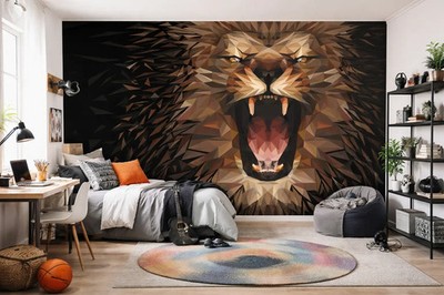 Teenager bedroom wallpaper mural 312x219cm Non-woven lion photo wall decor boy