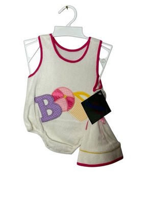 Vintage Chandler White Terry Cloth Pink Beach Baby Girl One Piece Romper 18 mont