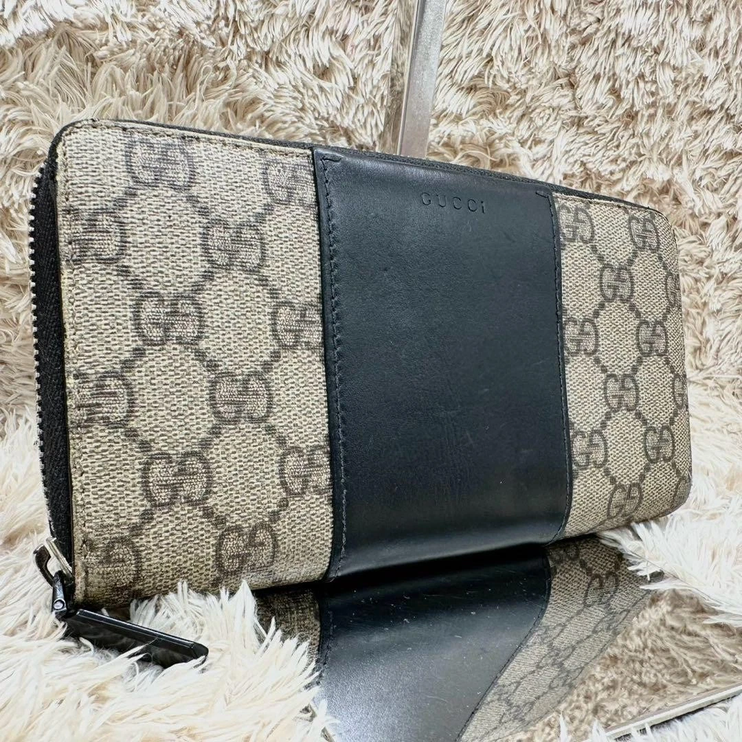 Gucci Portefeuille Long Fermeture Éclair Rond Beige Noir Suprême