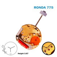 RONDA 775 Swiss Quartz Movement-White Date Disk At 6- 3 Hands-Height:3.67mm.