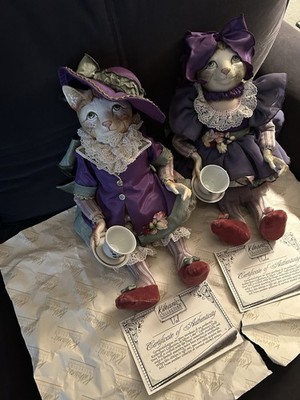 Katherine Collection A Set Of Vintage Cat Doll Holding Tea Cups By Wayne Kleski