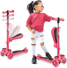 Hurtle 3 Wheeled Kids Scooter Multi-Color LED Wheels with Seat, 1-14 yrs, Pink