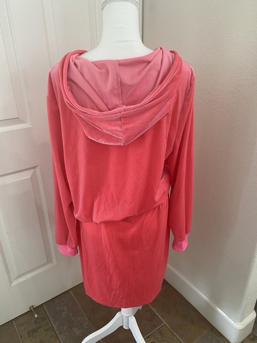 Set 2 pezzi velluto fluo rosa caldo Shein taglie forti 2XL 2X felpa con cappuccio gonna beach clubwear - Foto 4 di 8