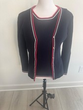 Linda Lucia Navy Blue Knit Sweater Set with R...