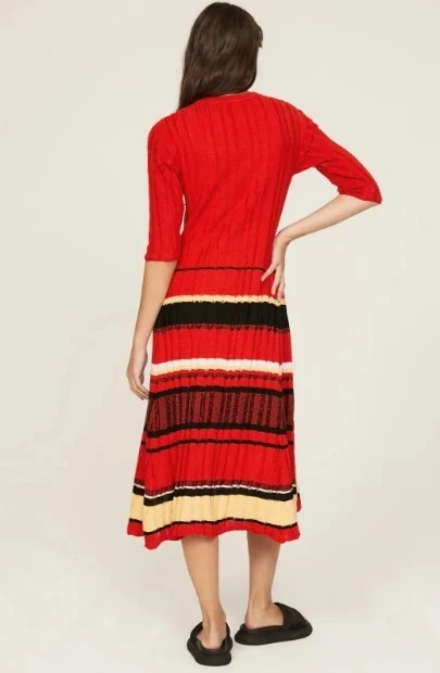Vestido recto suéter midi cupé tejido a rayas rojas Proenza Schouler para mujer talla M Foto 3 de 4