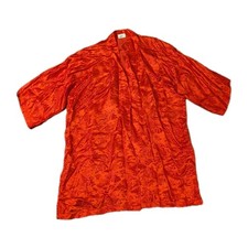 Vintage Pure Silk Kimono Robe Jacket Chrysanthemum Jacquard Red Asian Floral