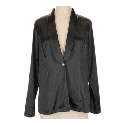 Savanna Jane Blazer Womens L New Black Satin Silky Formal Holiday Goth Jacket