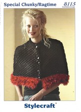 Special Chunky/Ragtime short button cape knitting pattern bust 36 41 43 ins.