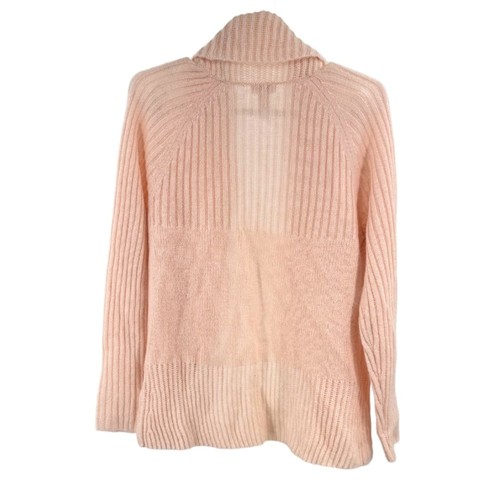 Cardigan Chico's rosa pallido aperto davanti maglia a costine maglione misto lana mohair L - Foto 2 di 10