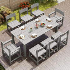 9-Piece Grey Patio Dining Set with Umbrella Hole for Outdoor Spaces