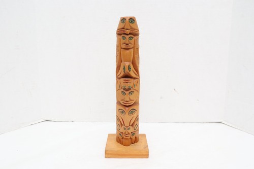 Vintage Northwest Coast Native American Hand Carved Wood Totem Pole 15.5"ATQ