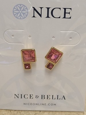 Nice & Bella Post Earrings With Double Faceted Stone Design In Pink Tones.