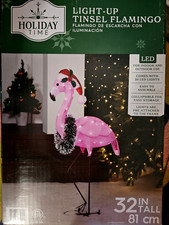 Holiday Time 32in Light-Up Tinsel Fluffy Pink Led Flamingo - NEW