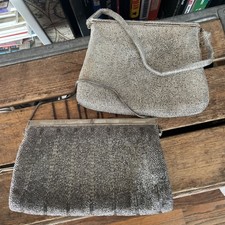 Vintage Lot Of 2 Silver Beaded Clutch Evening Handbag Purse Wedding Formal Japan