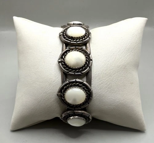 Vintage Sterling Silver Navajo Mother of Pearl Cuff Bracelet