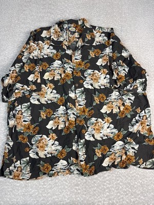Tommy Bahama Shirt Mens 2XL Black Pin Up Floral Hawaiian Short Sleeve Button Up