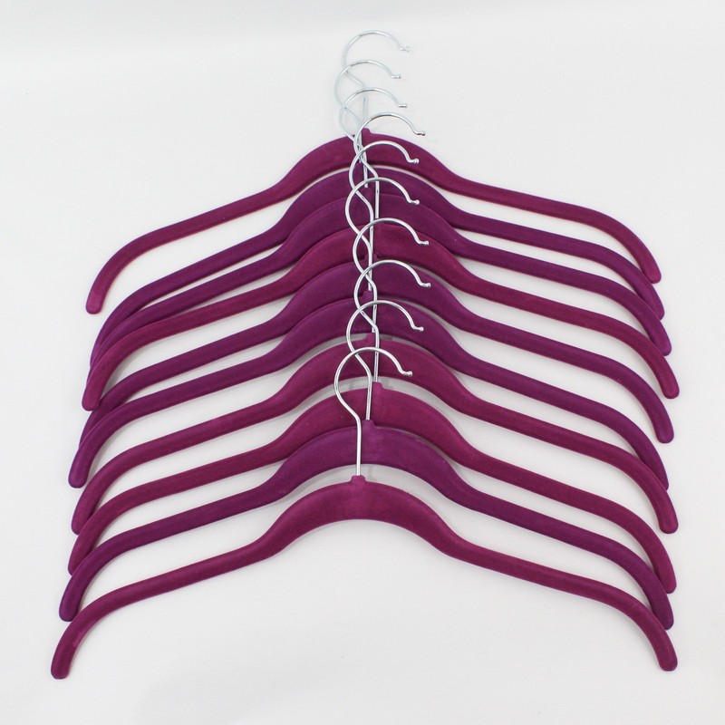 Joy Lot of 10 Purple Velvet Non-Slip Closet Hangers Shirts Tops Coats