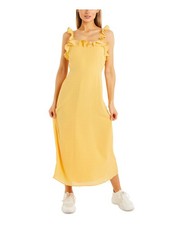 QUIZ Womens Yellow Open Back Tie Sleeveless Tea-Length Fit + Flare Dress 4