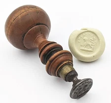 GEORGIAN LION "THE PASSER BY" MOTTO INTAGLIO BRASS & WOOD SEAL 18TH CENTURY