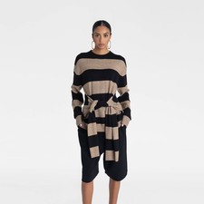 KBB by KAHLANA Women's 'The Wrap Sweater'- Tan/Black Striped L