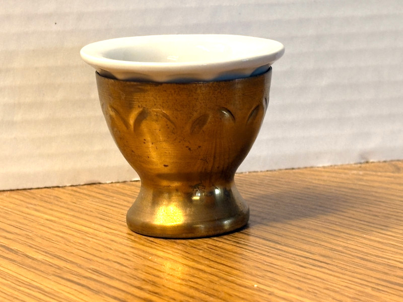 Set of 6 Brass Footed Egg Cup Holders With Porcelain Cup Insert