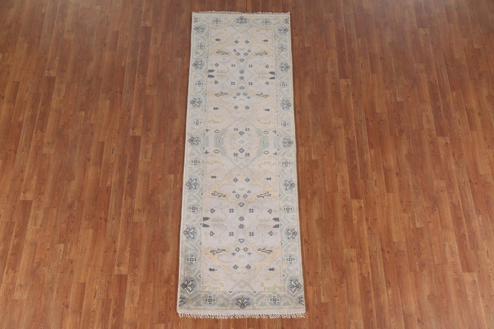 Handmade Oushak Style Runner Rug 3x8 Ft Beige / Ivory Transitional Wool Carpet - Image 3 of 4