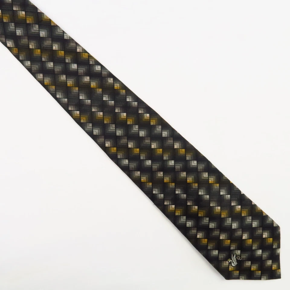 Vintage Don Loper Black Brown Gold Geometric Diamonds 57x3.75 Professional - Image 2 of 4