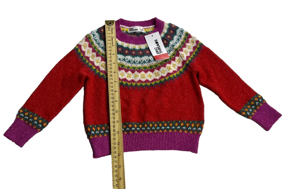 Suéter festivo de vacaciones EPIC THREADS para niñas talla 3T, suéter rojo multi tejido nuevo con etiquetas Foto 4 de 4
