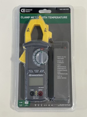 Commercial Electric Clamp Meter w/ Temp 600V AC/DC Voltage 1001 490 633 NEW