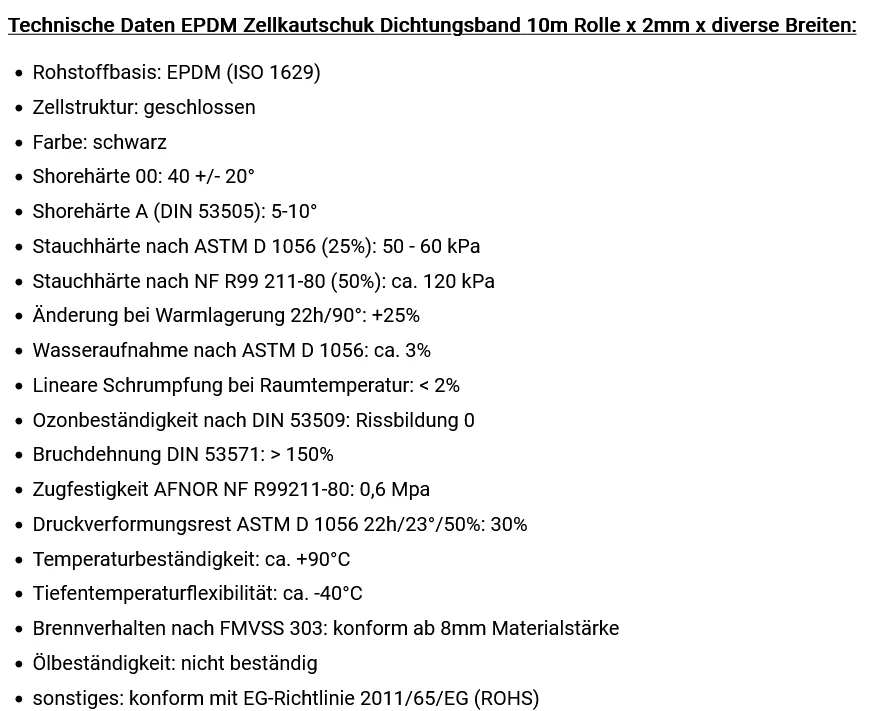 EPDM Zellkautschuk Dichtungsband Selbstklebend Moosgummi EPDM - 10m je Rolle - Bild 2 von 3