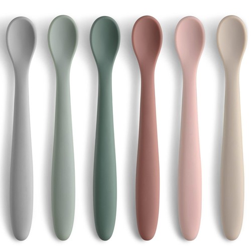 6-Piece Silicone Baby Feeding Spoons First Stage Infant Spoons Soft-Tip Easy ...