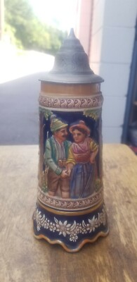 Lidded Music Box Beer Stein 9in. GERMANY, Auf der Alm da gibs ka Sund, WORKS!
