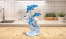 8"H Dolphins Swimming in the Waves Statue Sea Life Figurine Room Decor