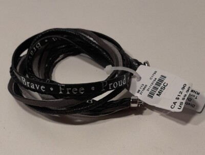 PROUD-FREE-BRAVE Leather wrap around Bracelet Men Women's Wrist Band  Jewellery