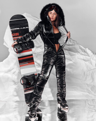 Women And Children Kids Shiny Black Ski Jumpsuit Overall Winter Suit Snowboard