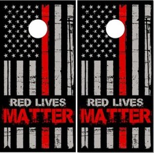Firefighter Red lives Matter Flag Cornhole Wrap Bag Toss Skin Decal Sticker