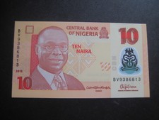 NIGERIA 2009 POLYMER ISSUE - 10 NAIRA DATED 2015 P39f? -7 NUMBER SERIAL-UNC
