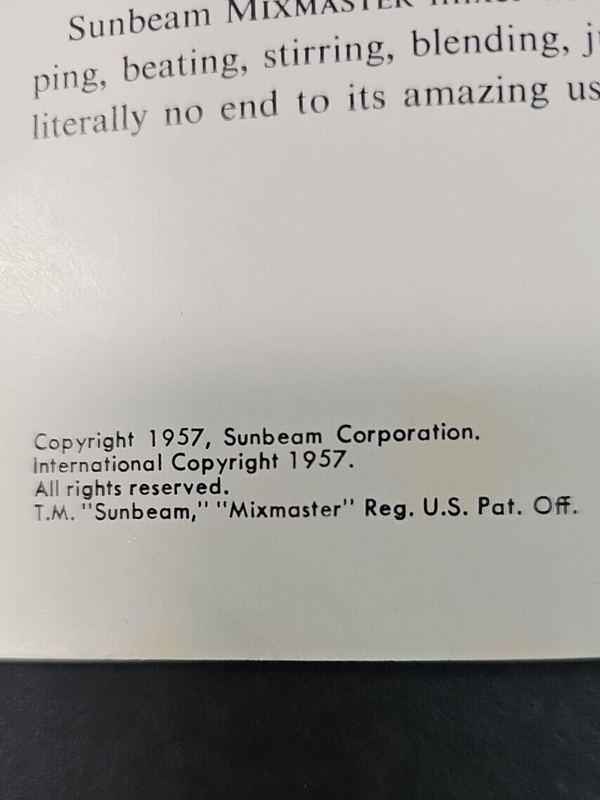 Sunbeam Deluxe Mixmaster Mixer Instruction Recipe Booklet 1957 USA Vintage