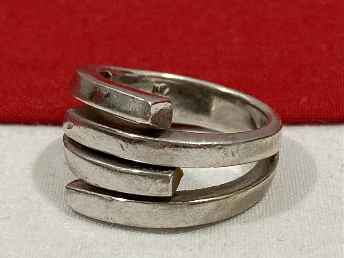 ☆nff☆ silver925 loop ring nff1 Vintage NF 925 Signed Sterling Silver Modernist Interlocking