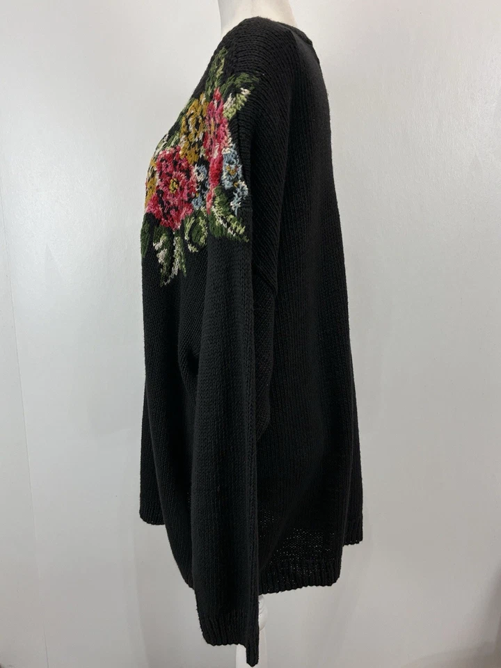Vtg Marisa Christina Floral Hand Knit Sweater Sz 2X Plus Black 90’s Cottagecore - Image 2 of 4